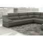 - Canapé d'angle en cuir luxe italien 7 places ANGELO, gris foncé et blanc, angle gauche