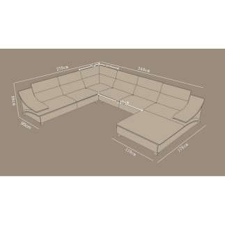 - Canapé d'angle en cuir luxe italien 7 places ANGELO, gris foncé et blanc, angle gauche