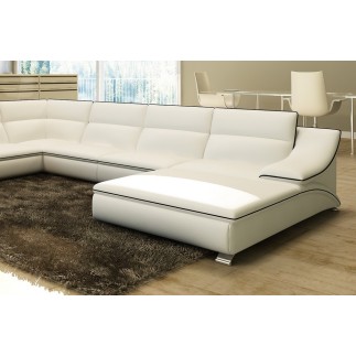 Canapé d'angle en cuir luxe italien 7 places ANGELO, blanc et noir, angle gauche