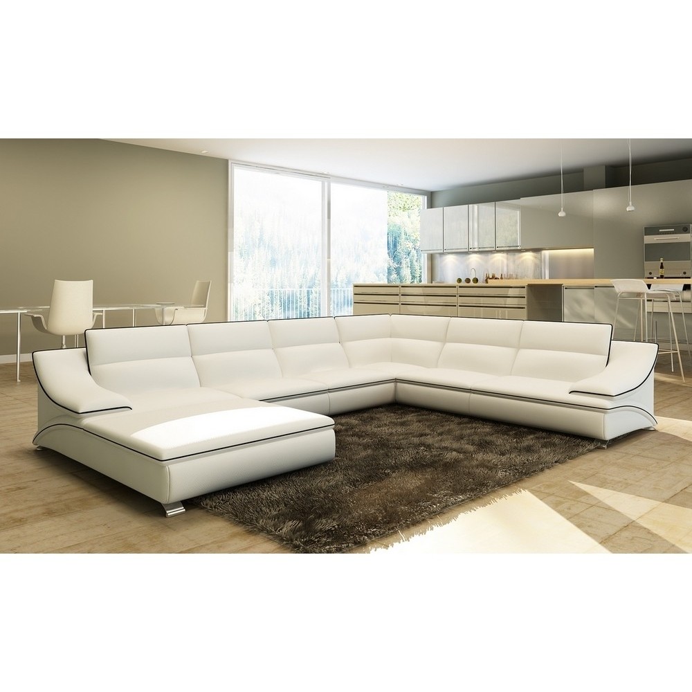 Canapé d'angle en cuir luxe italien 7 places ANGELO, blanc et noir, angle droit Canapé d'angle en cuir luxe italien 7 places ANGELO, blanc et noir, angle droit