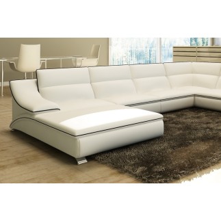 Canapé d'angle en cuir luxe italien 7 places ANGELO, blanc et noir, angle droit