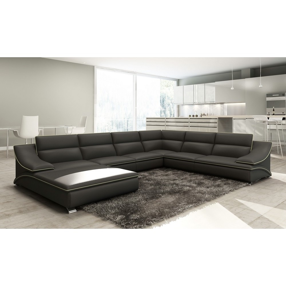 Canapé d'angle en cuir luxe italien 7 places ANGELO, noir et blanc, angle droit Canapé d'angle en cuir luxe italien 7 places ANGELO, noir et blanc, angle droit
