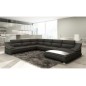 Canapé d'angle en cuir luxe italien 7 places ANGELO, noir et blanc, angle gauche Canapé d'angle en cuir luxe italien 7 places ANGELO, noir et blanc, angle gauche