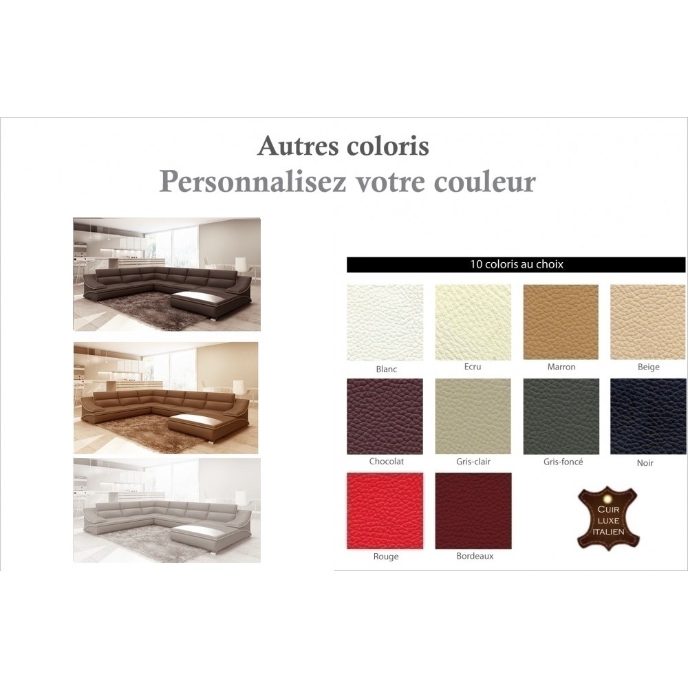 Canapé d'angle en cuir luxe italien 7 places ANGELO, couleurs personnalisées, angle gauche Canapé d'angle en cuir luxe italien 7 places ANGELO, couleurs personnalisées, angle gauche