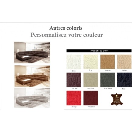 Canapé d'angle en cuir luxe italien 7 places ANGELO, couleurs personnalisées, angle droit