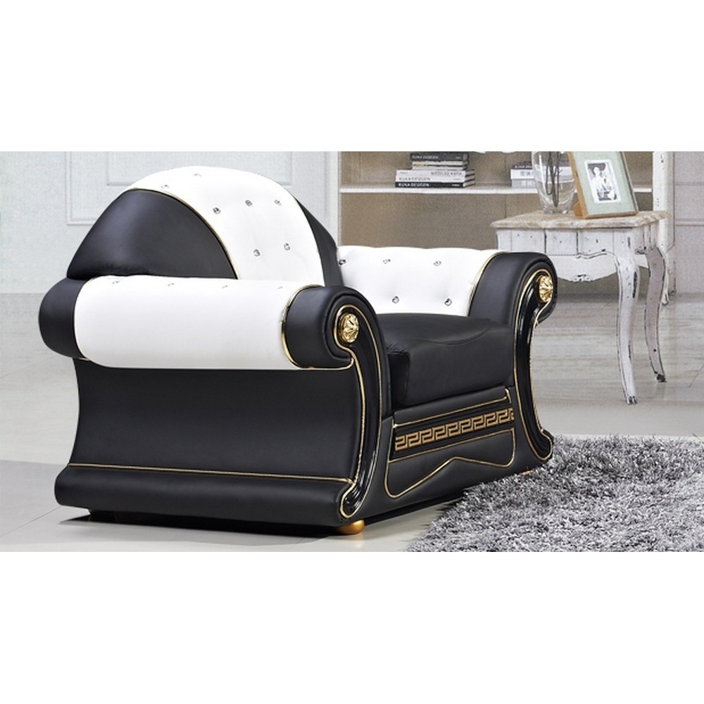 Fauteuil 1 place en cuir LUXE italien BRISTOL, noir et blanc Fauteuil 1 place en cuir LUXE italien BRISTOL, noir et blanc