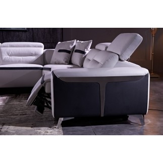 Canapé d'angle relax électrique en cuir buffle italien de luxe COMBIRELAX, blanc et noir, angle droit.,