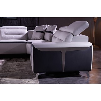 Canapé d'angle relax électrique en cuir buffle italien de luxe COMBIRELAX, blanc et noir, angle droit.,