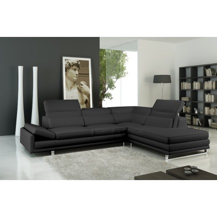 Canapé d'angle ITALIA en cuir haut de gamme italien vachette Vénésetti Cuir Prestige luxe Noir Angle à droit vu de face - Vénése