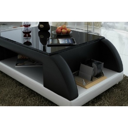 Table basse design VALINA, blanc et chocolat