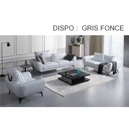 Ensemble canapé 3 places et 2 places et fauteuil en cuir italien vachette ALBERTO, couleur GRIS FONCE