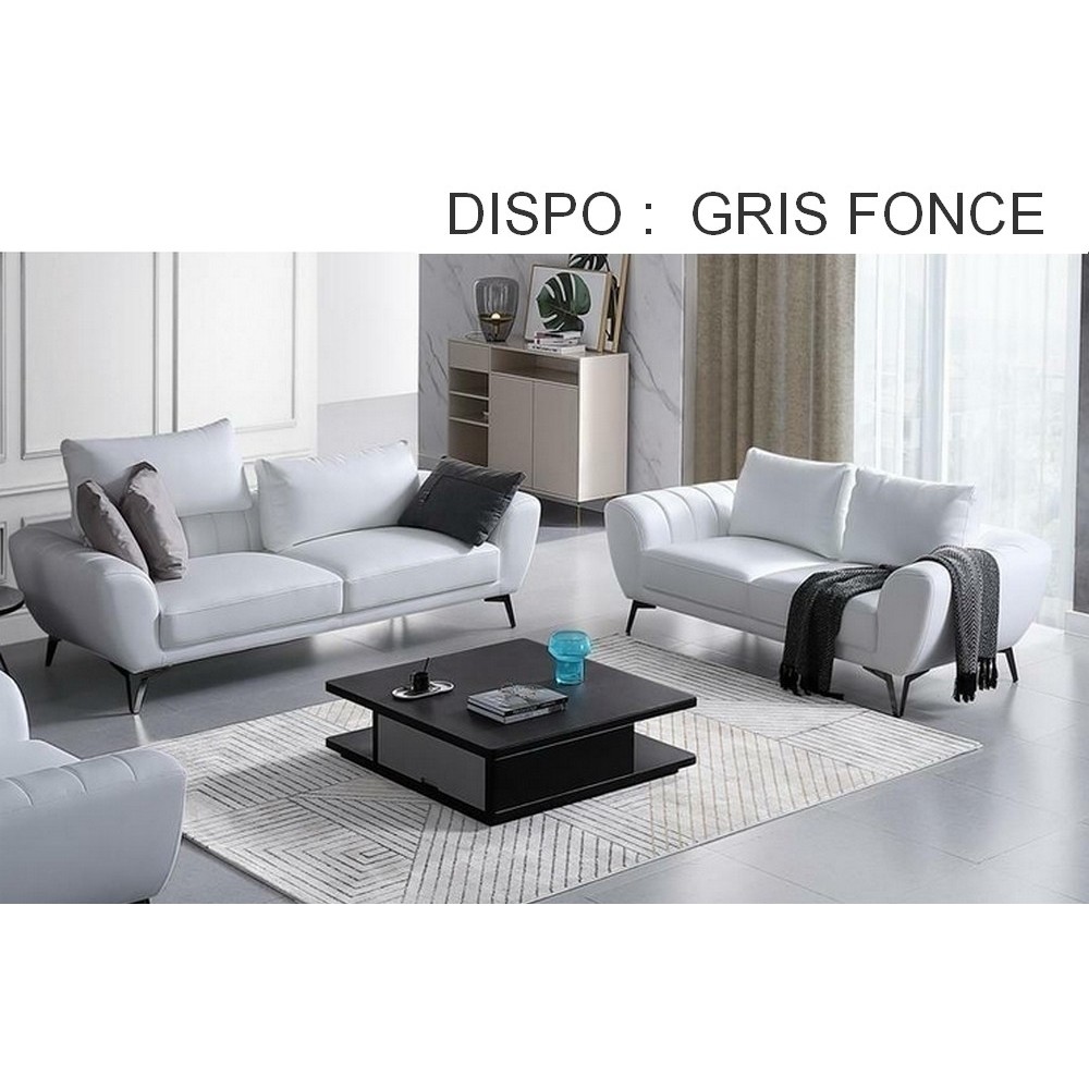 Ensemble canapé 3 places et 2 places en cuir italien vachette ALBERTO, couleur gris foncé Ensemble canapé 3 places et 2 places en cuir italien vachette ALBERTO, couleur gris foncé