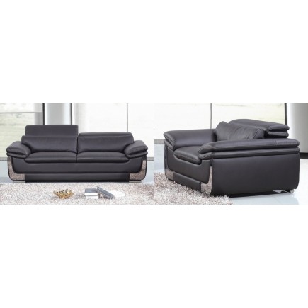 1er paiement : Ensemble canapé 3 places et fauteuil 1 place en cuir italien buffle italina, noir avec surpiqure blanche , 6x san