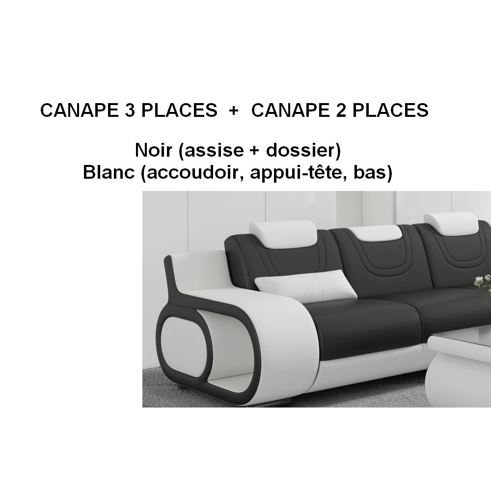 Ensemble canapé 3 places et 2 places en cuir italien vachette BOLOGNE, couleur noir et blanc blanc Ensemble canapé 3 places et 2 places en cuir italien vachette BOLOGNE, couleur noir et blanc blanc