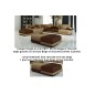 Canapé d'angle en cuir 6/7 places petit elixir, beige et chocolat, angle gauche, 1 pouf cuir matelassé chocolat/beige, 1 pouf no