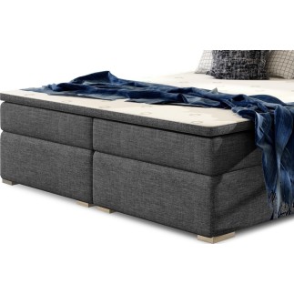 Ensemble boxspring complet tête de lit + sommiers + matelas + surmatelas INAYA de VENESETTI - tissu luxe gris foncé - 160x200 cm