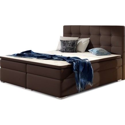 Ensemble boxspring complet tête de lit + sommiers + matelas + surmatelas INAYA de VENESETTI - simili cuir chocolat - 180x200 cm