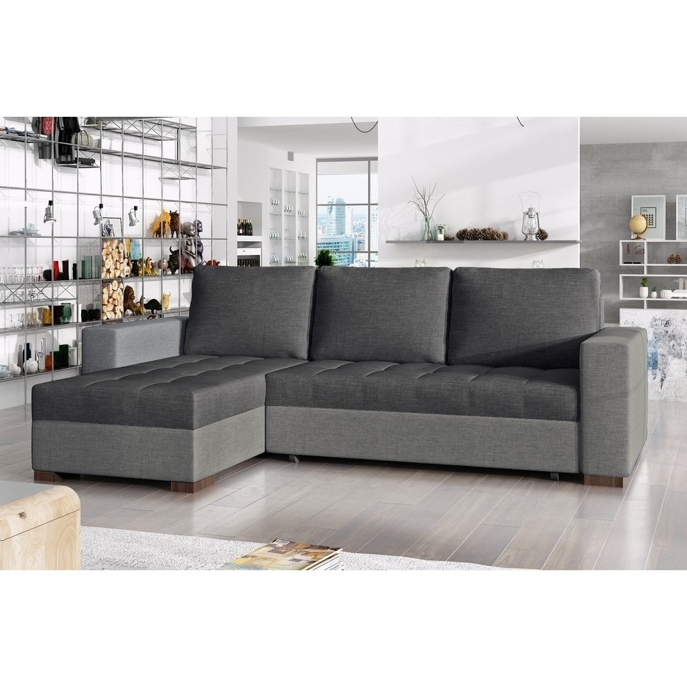 - Canapé d'angle convertible en tissu qualité gris foncé et gris clair, 4/5 places, avec coffre, angle gauche (vu de face), NEST - Canapé d'angle convertible en tissu qualité gris foncé et gris clair, 4/5 places, avec coffre, angle gauche (vu de face), NEST