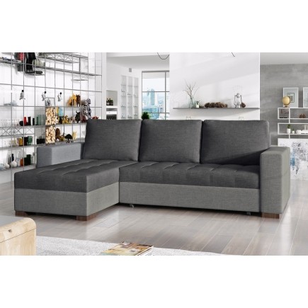 - Canapé d'angle convertible en tissu qualité gris foncé et gris clair, 4/5 places, avec coffre, angle gauche (vu de face), NEST