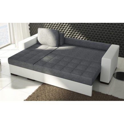 - Canapé d'angle convertible en tissu qualité gris foncé et gris clair, 4/5 places, avec coffre, angle gauche (vu de face), NEST