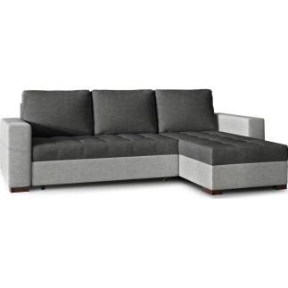 Canapé d'angle convertible - en tissu qualité gris foncé et gris clair, 4/5 places, avec coffre, angle droit (vu de face), NESTO