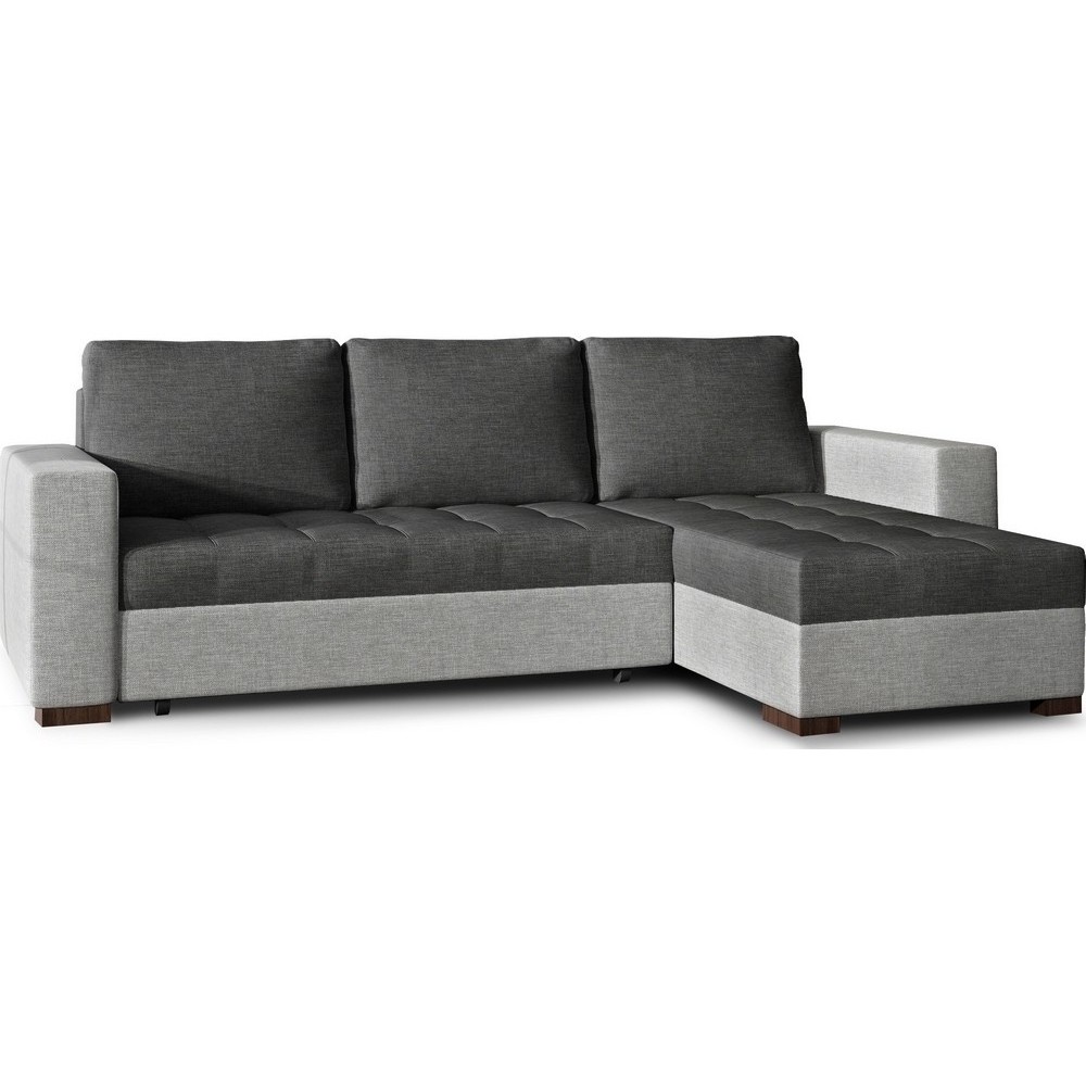 Canapé d'angle convertible - en tissu qualité gris foncé et gris clair, 4/5 places, avec coffre, angle droit (vu de face), NESTO Canapé d'angle convertible - en tissu qualité gris foncé et gris clair, 4/5 places, avec coffre, angle droit (vu de face), NESTO