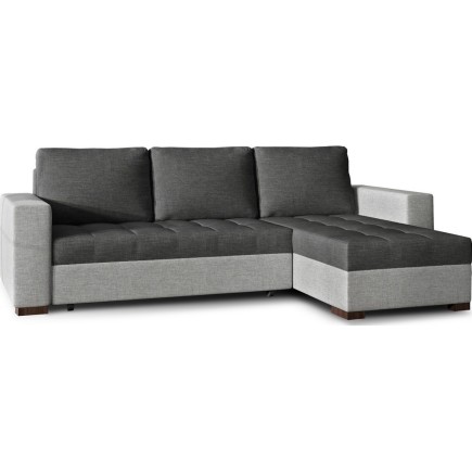 Canapé d'angle convertible - en tissu qualité gris foncé et gris clair, 4/5 places, avec coffre, angle droit (vu de face), NESTO