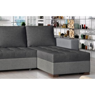 Canapé d'angle convertible - en tissu qualité gris foncé et gris clair, 4/5 places, avec coffre, angle droit (vu de face), NESTO