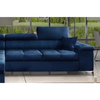 Canapé d'angle convertible en velours luxe 5 places, RICHARD, bleu, angle gauche