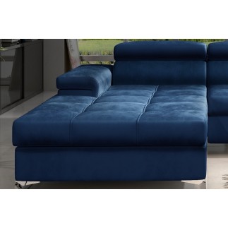 Canapé d'angle convertible en velours luxe 5 places, RICHARD, bleu, angle gauche
