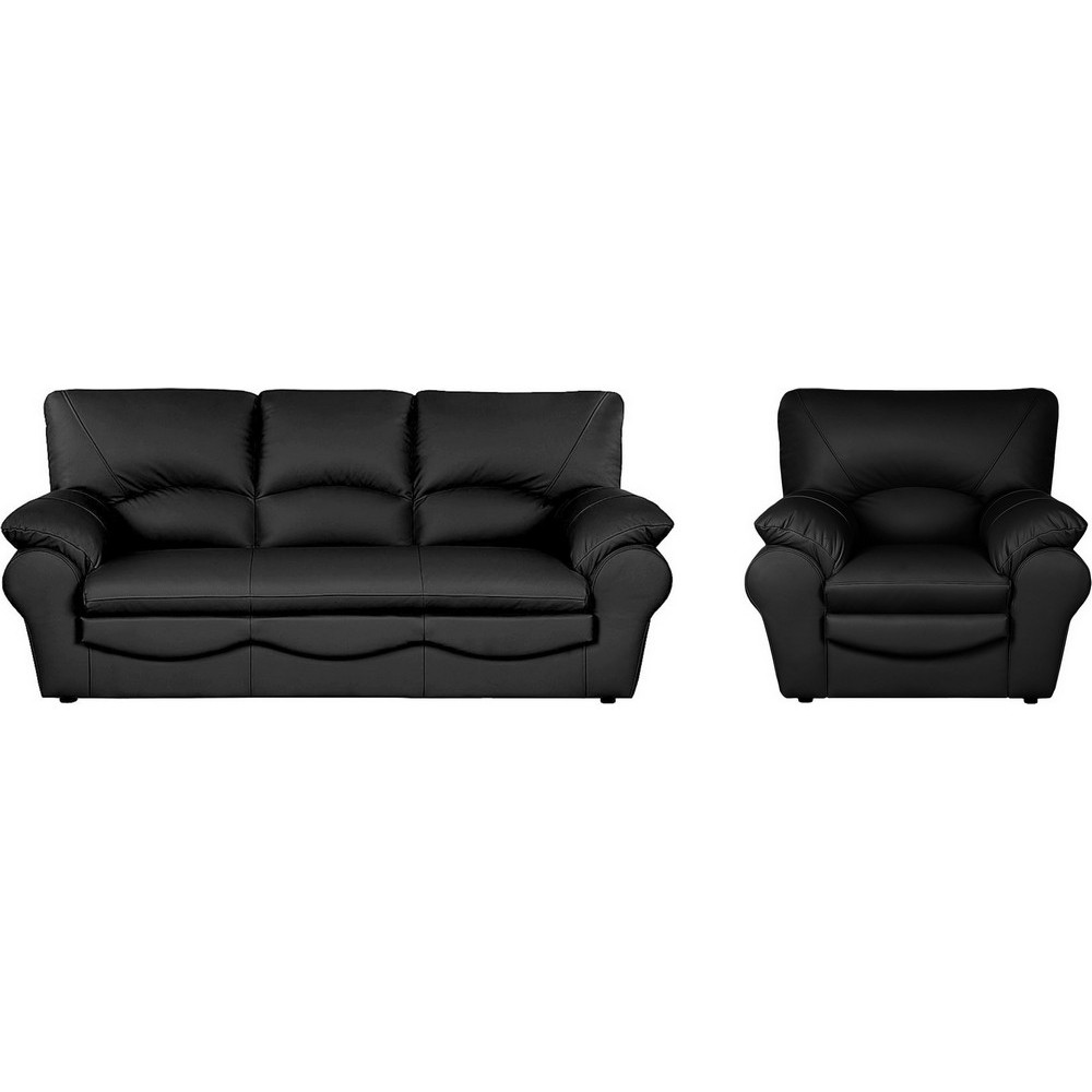 Ensemble composé d'un canapé 3 places et d'un fauteuil en 100% tout cuir italien vachette OSATIS, couleur noir Ensemble composé d'un canapé 3 places et d'un fauteuil en 100% tout cuir italien vachette OSATIS, couleur noir
