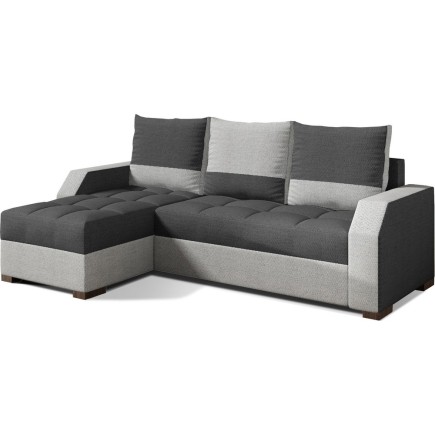 - Canapé d'angle convertible - ARTE - en tissu de qualité gris foncé et gris clair, 3/4 places, angle gauche (vu de face)