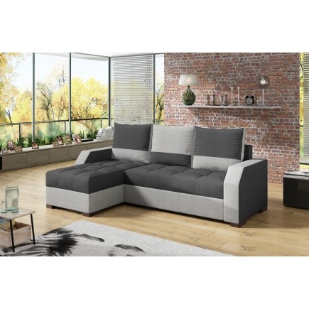 - Canapé d'angle convertible - ARTE - en tissu de qualité gris foncé et gris clair, 3/4 places, angle gauche (vu de face)