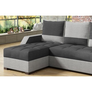 - Canapé d'angle convertible - ARTE - en tissu de qualité gris foncé et gris clair, 3/4 places, angle gauche (vu de face)