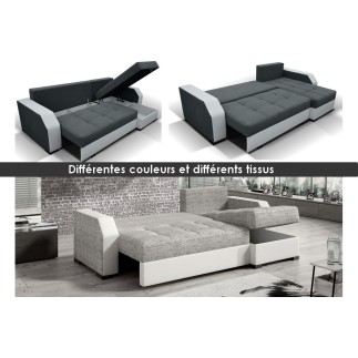 Canapé d'angle convertible - ARTE - en tissu de qualité - gris foncé et gris clair, 3/4 places, angle droit (vu de face)