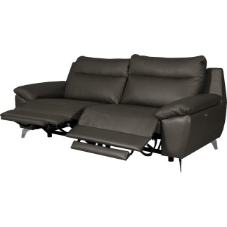 Canapé taille 2 places avec 2 relax en 100% tout cuir épais de luxe italien avec 2 relax électriques, PERINI, anthracite