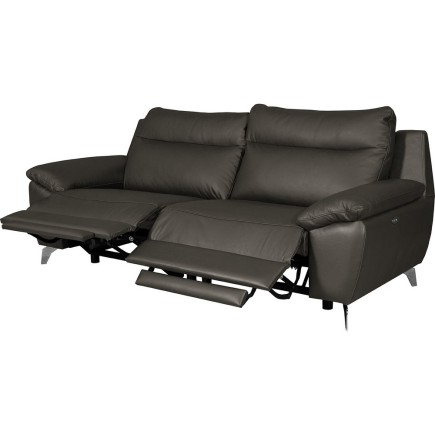 Canapé taille 2 places avec 2 relax en 100% tout cuir épais de luxe italien avec 2 relax électriques, PERINI, anthracite