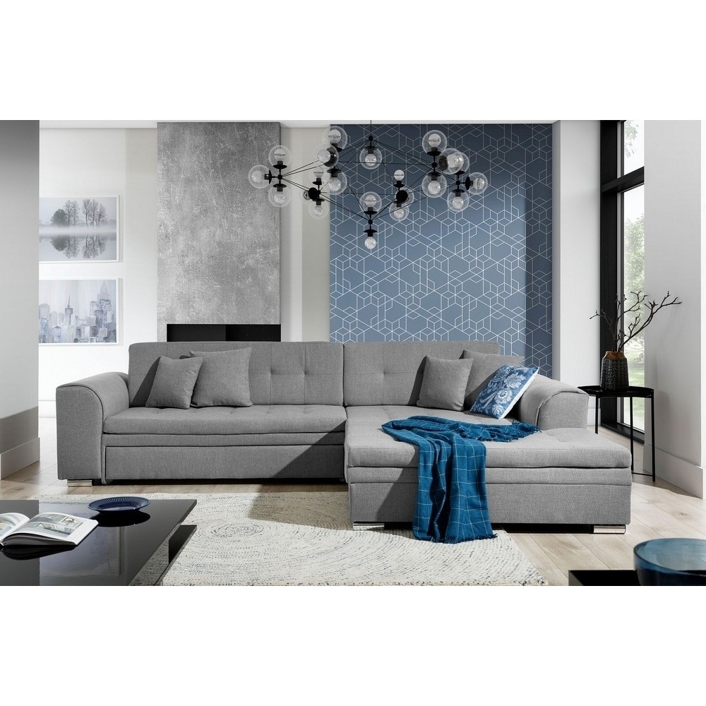 Canapé d'angle convertible - SOHO - en tissu de qualité, gris, 5/6 places, angle droit (vu de face) Canapé d'angle convertible - SOHO - en tissu de qualité, gris, 5/6 places, angle droit (vu de face)