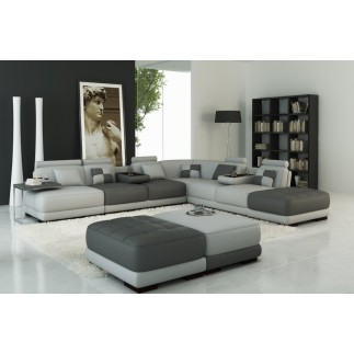 Canapé d'angle en cuir 7/8 places ELIXIR, gris clair et gris foncé