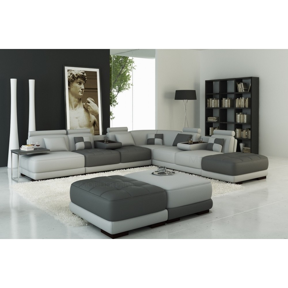 Canapé d'angle en cuir 7/8 places ELIXIR, gris clair et gris foncé, angle droit Canapé d'angle en cuir 7/8 places ELIXIR, gris clair et gris foncé, angle droit