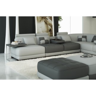 Canapé d'angle en cuir 7/8 places ELIXIR, gris clair et gris foncé, angle droit