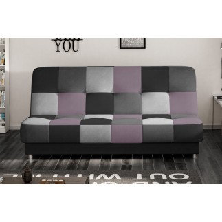 Canapé 3 places convertible - multicolore et mauve - en tissu de belle qualité, CAYENNE, Multicolore gris et noir et mauve