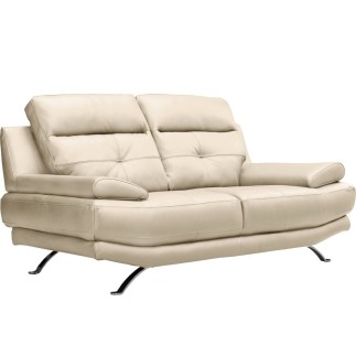 Canapé 2 places en 100% tout cuir épais italien vachette DEREK, couleur beige