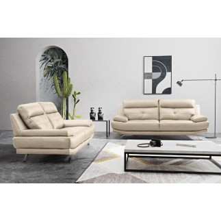 Canapé 2 places en 100% tout cuir épais italien vachette DEREK, couleur beige