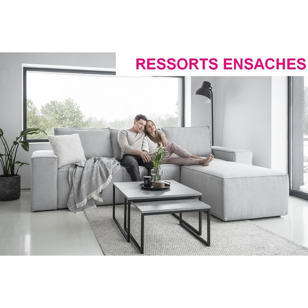 Canapé d'angle convertible - SIDNEY VELOURS - en velours Luxe - 5/6 places, gris clair, angle droit (vu de face) Canapé d'angle convertible - SIDNEY VELOURS - en velours Luxe - 5/6 places, gris clair, angle droit (vu de face)
