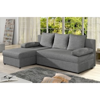 Canapé d'angle convertible - GILO - en tissu luxe 3/4 places, gris, angle gauche (vu de face)