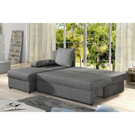 Canapé d'angle convertible - GILO - en tissu luxe 3/4 places, gris, angle gauche (vu de face)