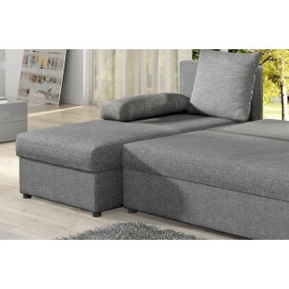 Canapé d'angle convertible - GILO - en tissu luxe 3/4 places, gris, angle gauche (vu de face)