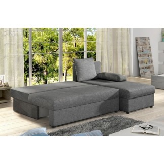 Canapé d'angle convertible - GILO - en tissu luxe 3/4 places, gris, angle droit (vu de face)