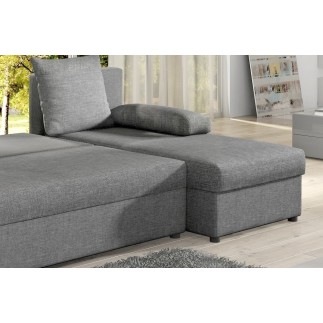 Canapé d'angle convertible - GILO - en tissu luxe 3/4 places, gris, angle droit (vu de face)